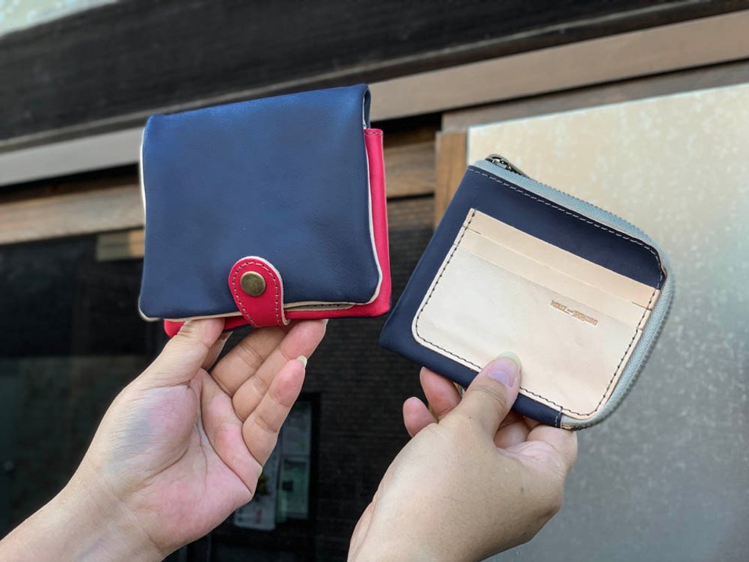 H-PLUMP Adult Casual Tricolor Half Plump Wallet Take out Slim HPW-NWRH-NWR-H - 皮夹/钱包 - 真皮 蓝色