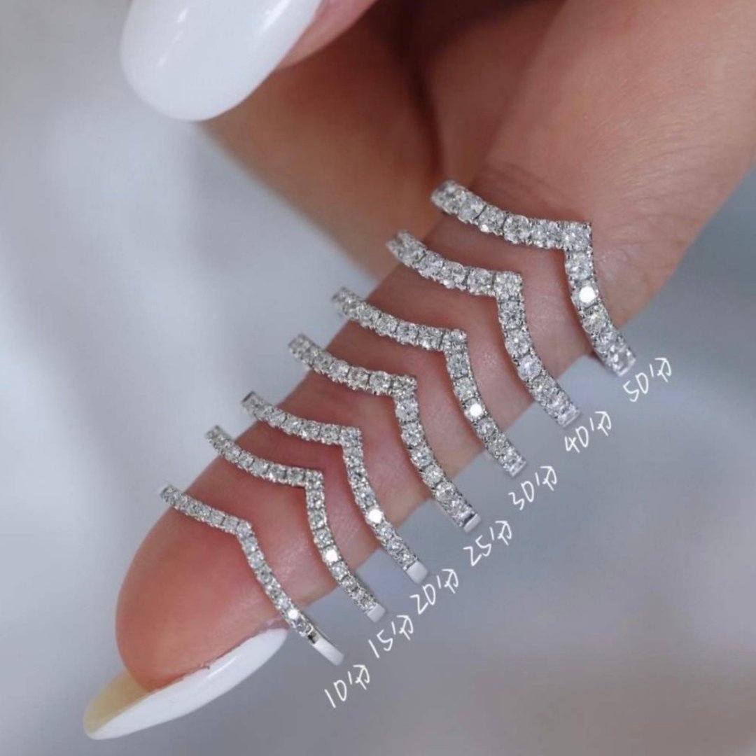 18k 白k金/玫瑰金V型线戒 10分/30分 钻石戒指 750 - 戒指 - 贵金属 金色