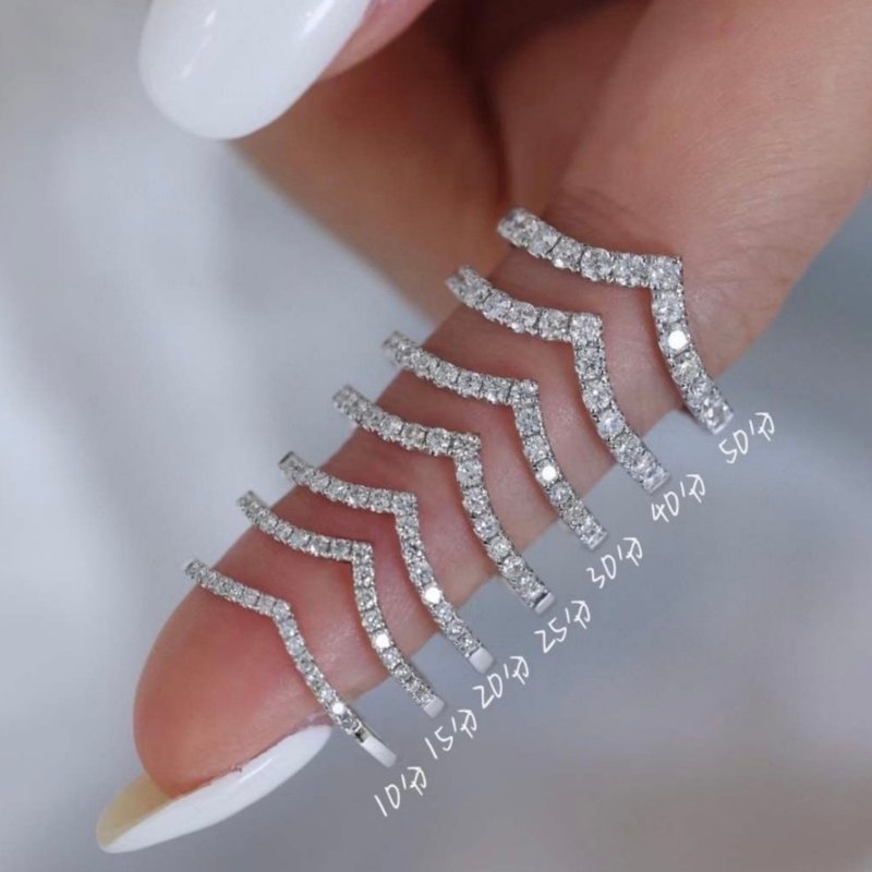 18k 白k金/玫瑰金V型线戒 10分/30分 钻石戒指 750 - 戒指 - 贵金属 金色