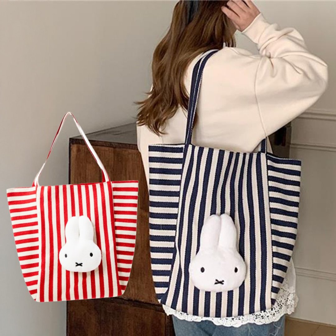 【iam我适文创】MIFFY 米飞大头条纹双面侧肩包 两款颜色 - 侧背包/斜挎包 - 棉 