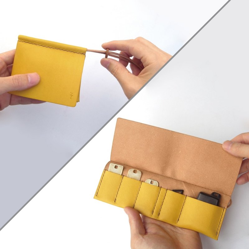 用黄蘖染色皮革的钥匙包【zlat4+1/ずらっと4+1】4keys 1smartkey - 钥匙链/钥匙包 - 真皮 黄色