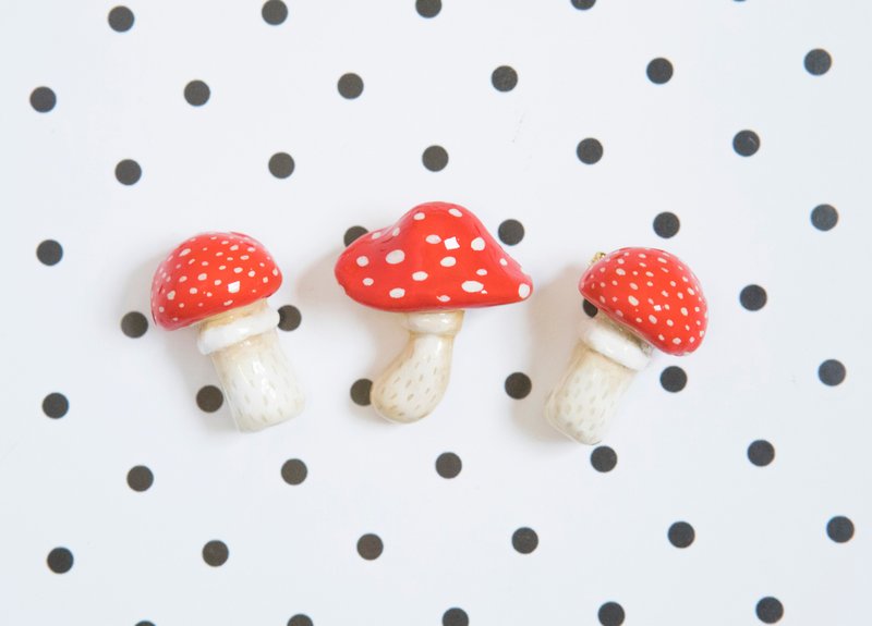 红色波点蘑菇 胸针 - 胸针 - 粘土 红色