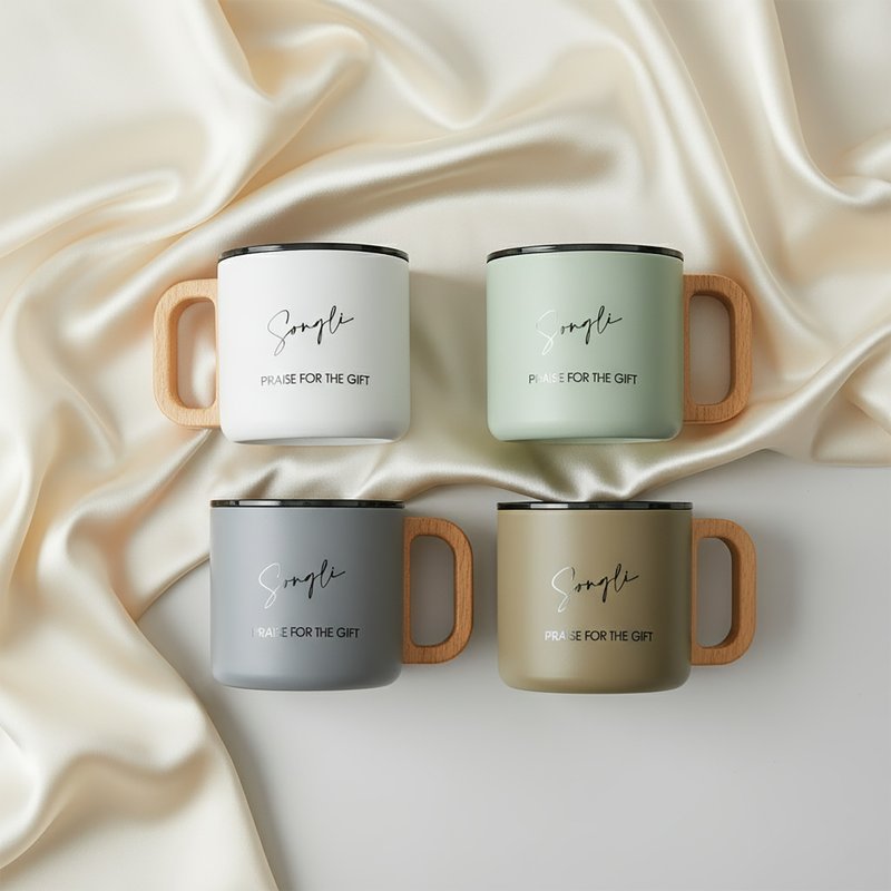 【定制化礼物】双层马克咖啡杯|原木手把|保温保冰|杯身定制服务 - 咖啡杯/马克杯 - 其他金属 多色