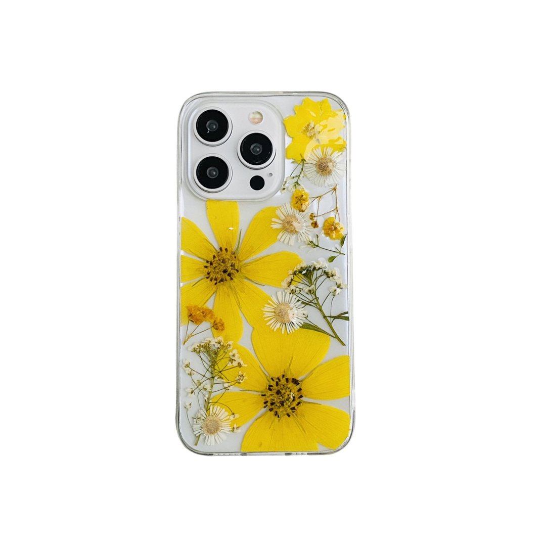 黄色格桑花 手作押花手机壳适用于iPhone 16 Pro Max Samsung S25 - 手机壳/手机套 - 植物．花 