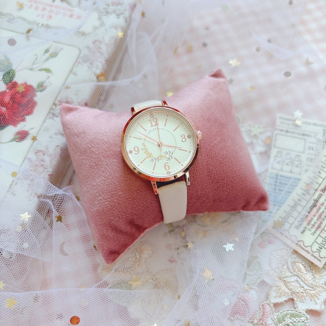 考试手表 Flower Garden Watch 花花 花花圈女装手表 金木犀 - 女表 - 人造皮革 白色