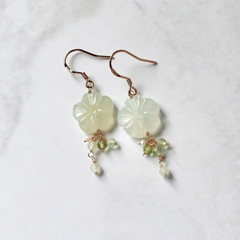 薄荷色玉髓 葡萄石 橄榄石 925银耳勾 耳环 - 耳环/耳夹 - 半宝石 绿色