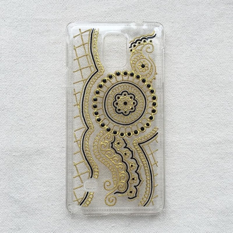 手绘透明手机壳 手机套 金色 黑色 iPhone 7 6s Samsung Galaxy Sony LG Case Henna Mandala 汉娜 蔓蒂 曼陀罗 禅绕 民族 印度彩绘 - 手机壳/手机套 - 塑料 金色
