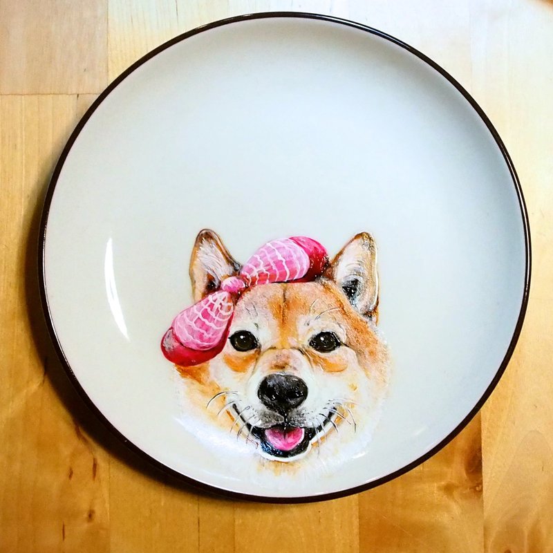 壁挂装饰盘 / 点心盘系列－蝴蝶结柴柴 - 订制画像 - 瓷 