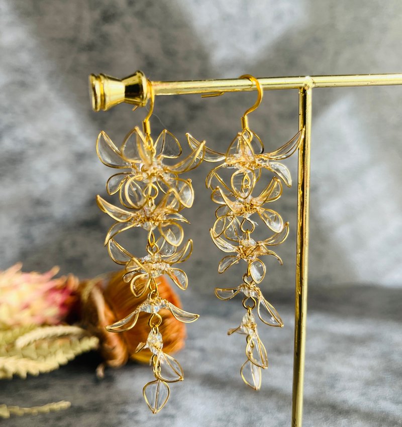 紫藤花透明耳饰 - 耳环/耳夹 - 其他金属 透明