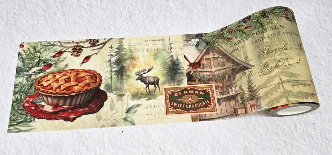 Woodland Christmas Extra Wide GLITTER washi Sticker Tape. Ex - 纸胶带 - 纸 多色
