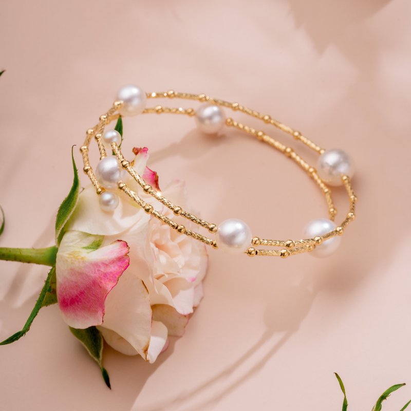 Akoya 日本工艺 18K黄金 弹性手圈 - 手链/手环 - 珍珠 