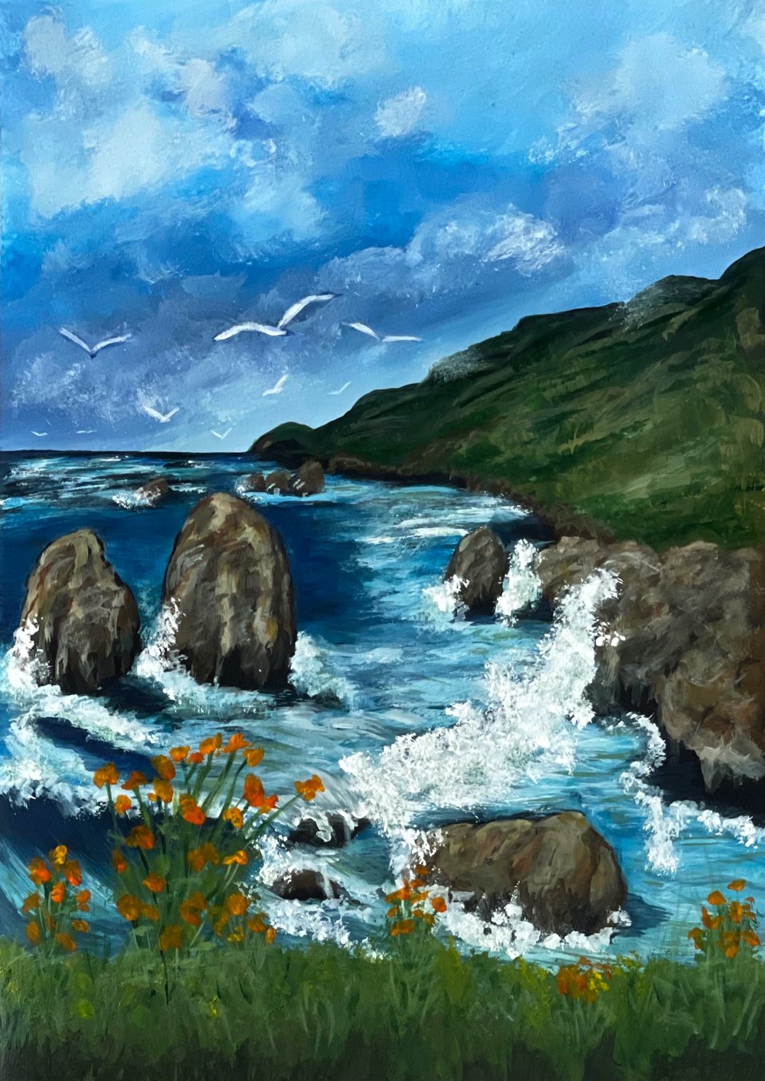 Seascape. Rocky coast. Gouache. - 墙贴/壁贴 - 纸 
