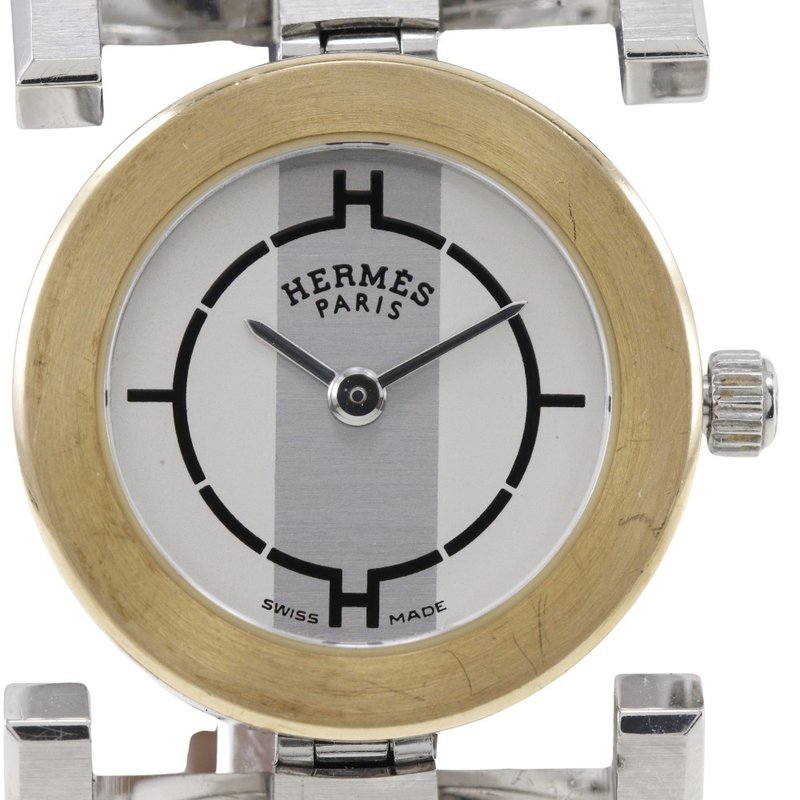【日本直送】爱马仕 HERMES PAPILLON 腕表 PA1.220 不锈钢 皮革 石英 指针式显示 白色表盘 女仕款【二手】 - 女表 - 不锈钢 金色