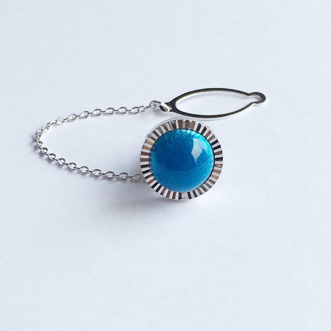 Diamond Cut [Sky Blue] Cloisonne Tie Tack Lapel Pin, Pure Silver Cloisonne - 领带/领带夹 - 其他材质 蓝色