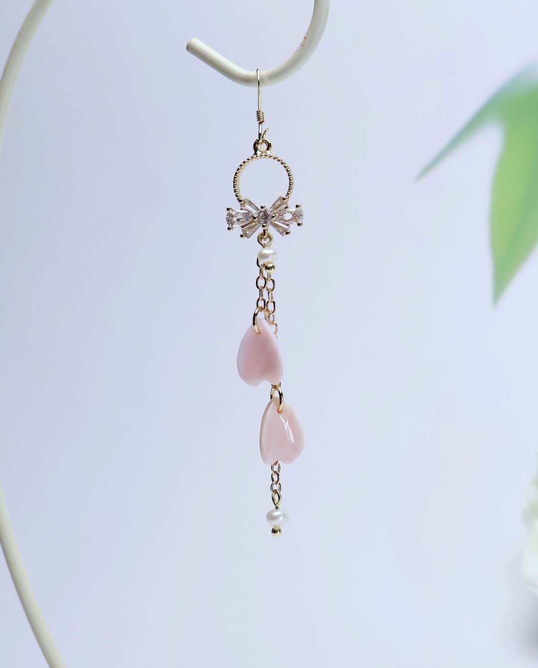 天然胭脂螺女皇贝花瓣耳环/美国 14K 包金防敏耳勾/耳夹 - 耳环/耳夹 - 玉石 粉红色