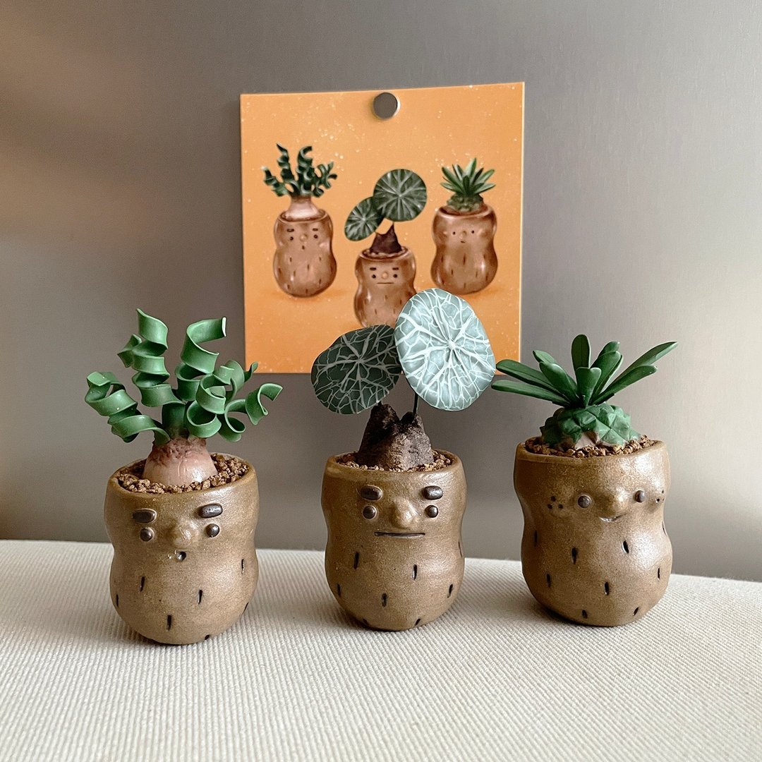 Pin Ceramics X Una Sofa Handmade 限量联名款。花生理发厅 - 植栽/盆栽 - 粘土 绿色