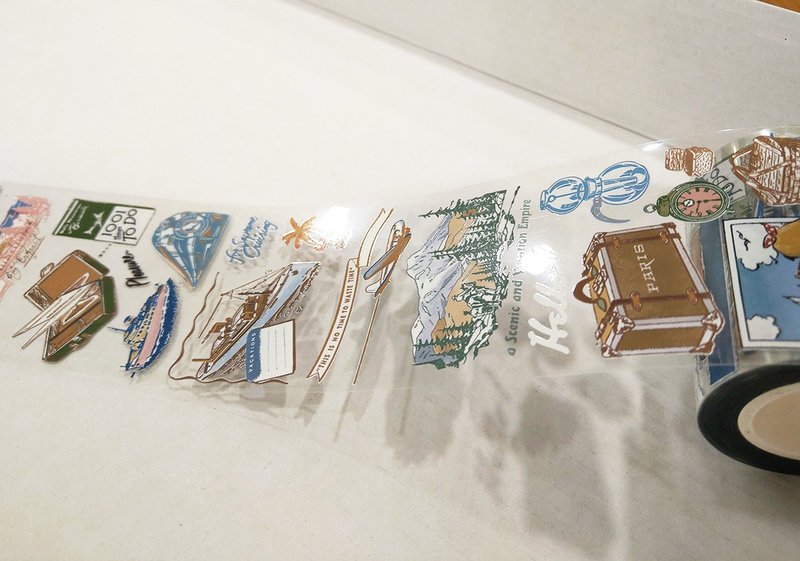 旅行 02. PET胶带#19 / 6厘米 带离型纸+白墨 - 纸胶带 - 塑料 