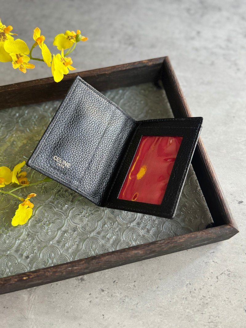 中古名牌 Celine 荔枝皮革 卡夹 卡片套 礼物 中性 - 名片夹/名片盒 - 真皮 黑色
