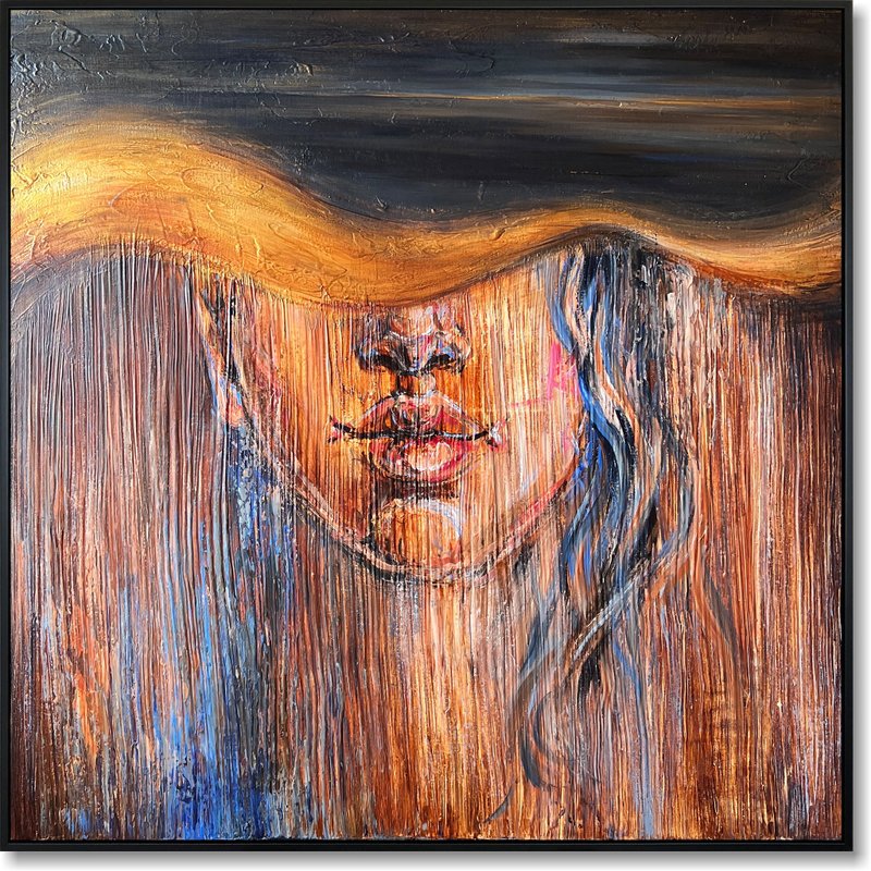 抽象脸部绘画具象艺术画布上的女性绘画 - 墙贴/壁贴 - 压克力 多色