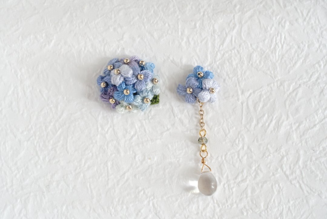 hydrangea Embroidery thread crochet earrings - 耳环/耳夹 - 绣线 蓝色