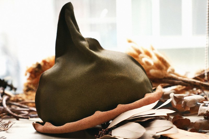 手工皮革帽 | 小精灵尖帽 | 牛皮 - 帽子 - 真皮 绿色