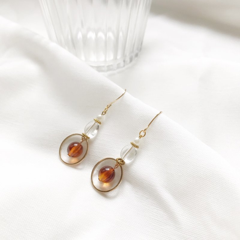 琥珀 玳瑁色 复古感- 手作耳环 - 耳环/耳夹 - 其他材质 多色