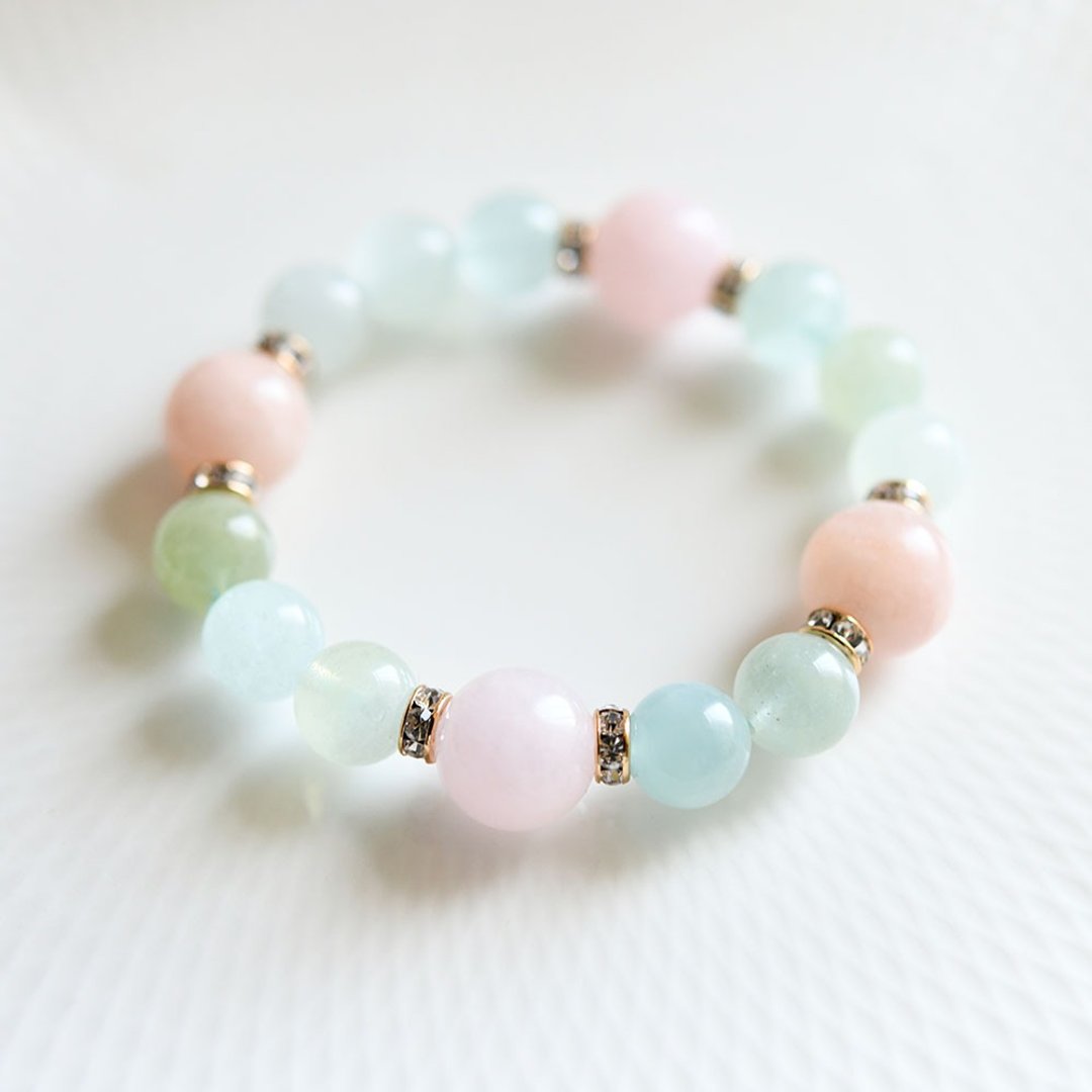 Build a happy family, a symbol of a happy marriage Aquamarine and morganite bracelets March birthstone - 手链/手环 - 半宝石 蓝色