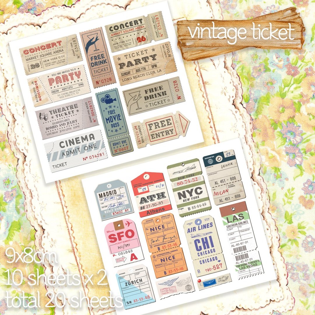 vintage ticket 2types mix (honne market) - 贴纸 - 纸 多色