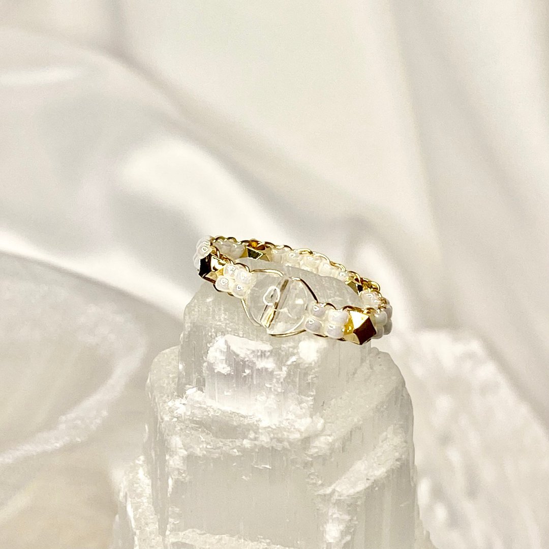 Sailor水手系列- 月亮MR | 手工编织水晶戒指 | 白水晶 | 14K - 戒指 - 水晶 透明