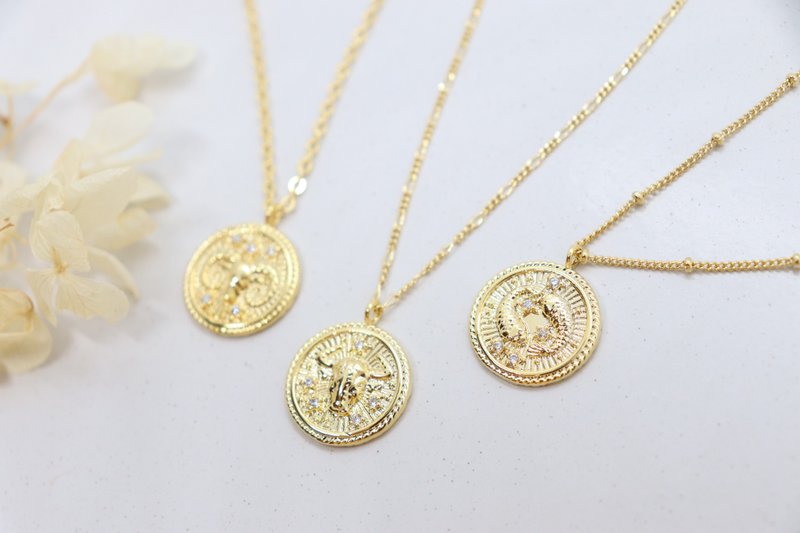 CZ 圆形星座镀金项链 绽放独特自我风格 - 项链 - 铜/黄铜 金色