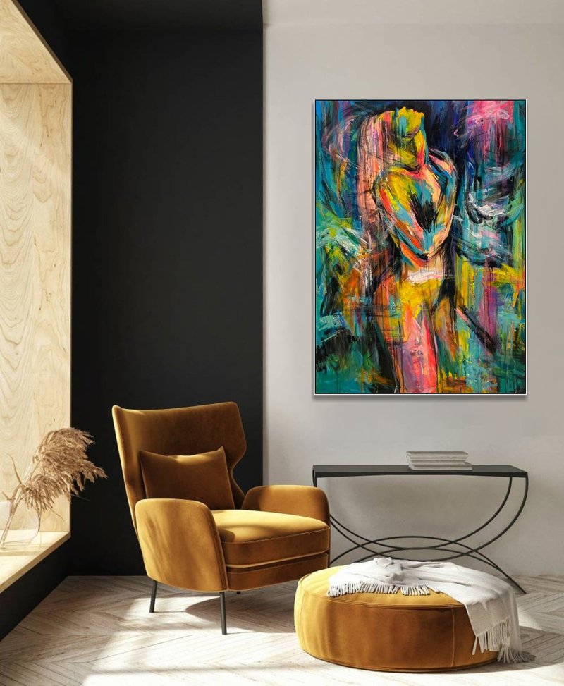 大型抽象女性人物画大胆多彩墙艺术情感充满活力 - 墙贴/壁贴 - 压克力 多色