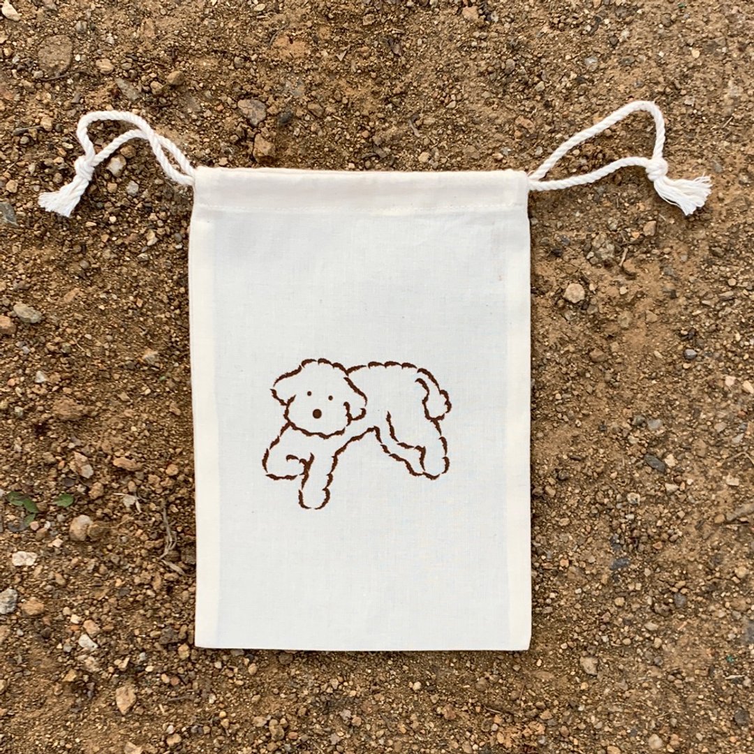 Mori Screen printed drawstring pouch - 化妆包/杂物包 - 棉 咖啡色
