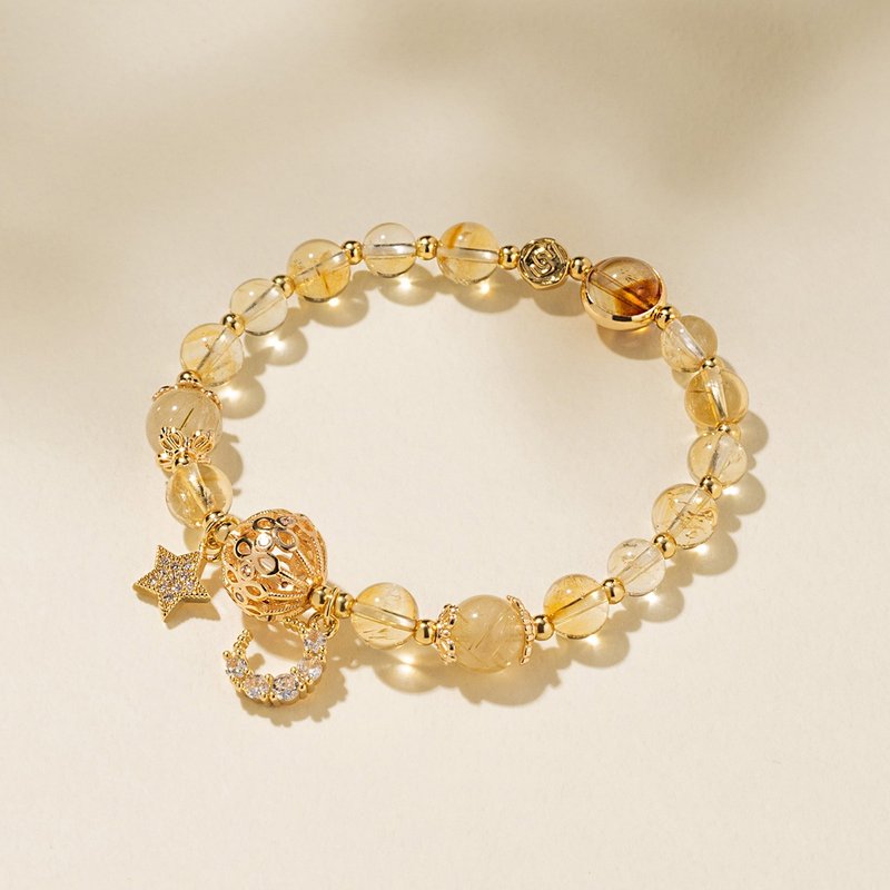 (招财+事业) 藏月 | 金发晶 黄塔晶 | 天然水晶手链 - 手链/手环 - 水晶 黄色