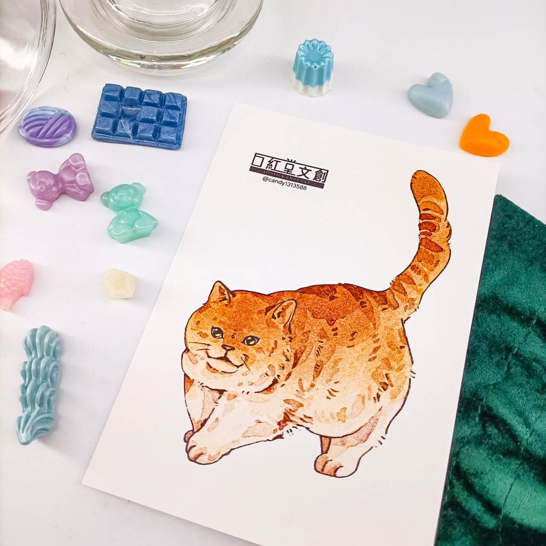 KR474_口紅堂明信片_橘貓13_candy1313588 postcard - 卡片/明信片 - 纸 多色
