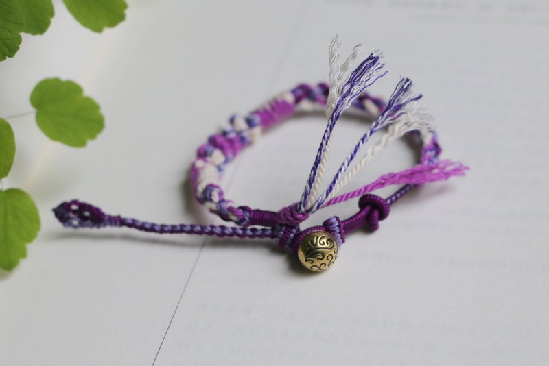 No.8-原創 & 藏式吉祥手绳  铜扣  | 全手工编绳  文艺 - 手链/手环 - 棉．麻 紫色