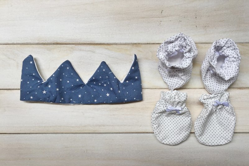 MIT手作 初生男宝宝 小王子帽子 满月弥月礼物 附包装 - 满月礼盒 - 棉．麻 蓝色