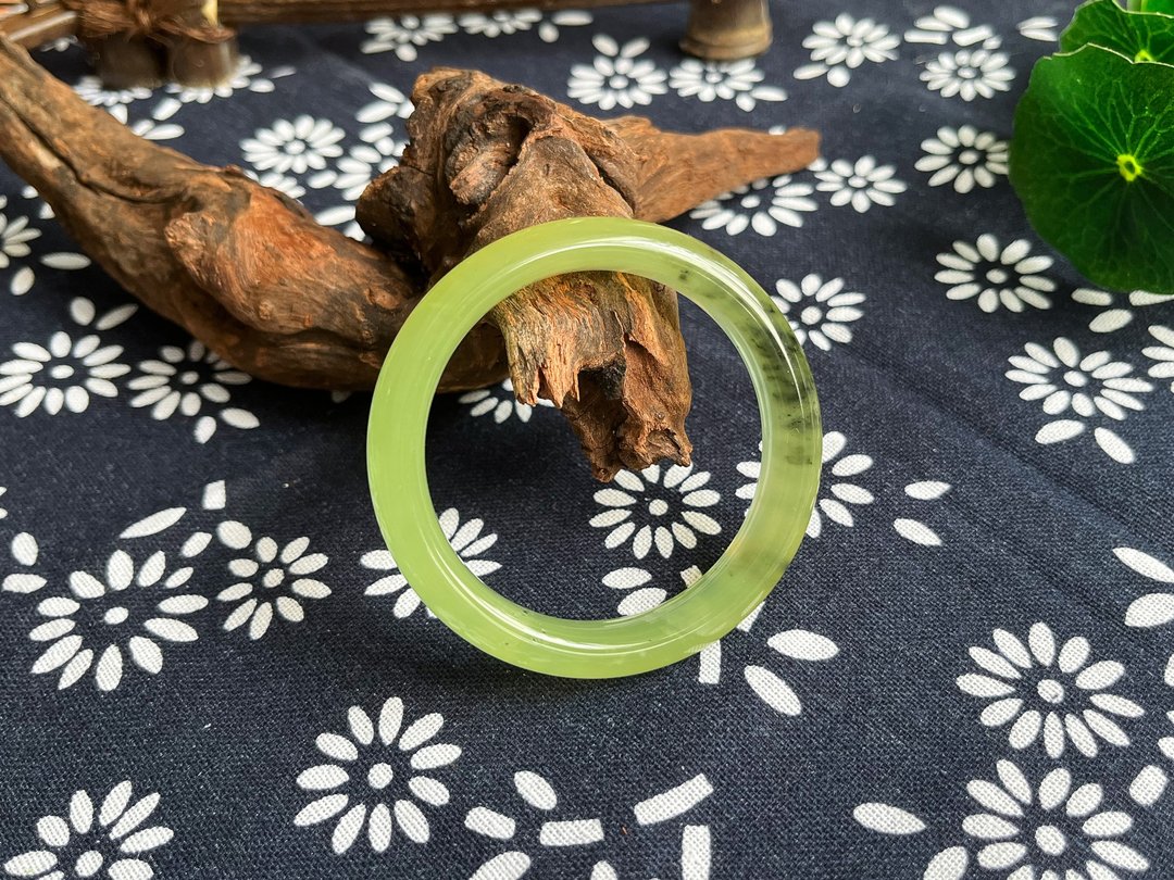 【一物一图】天然辽宁岫玉手镯 手镯圈口52.2mm 水墨 正圈 - 手链/手环 - 玉石 绿色