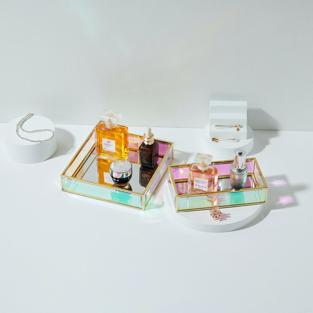 【福利品/展示品】极光/欧若拉镜面玻璃托盘(正方/长方) - 香薰/精油/线香 - 玻璃 多色