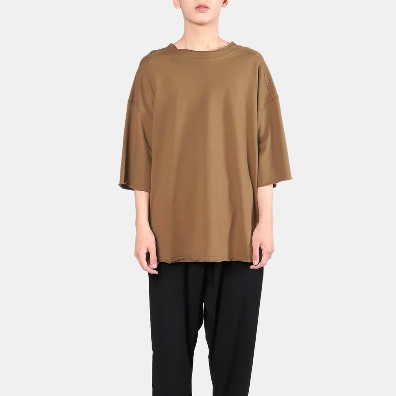 不收边六分袖 - 男装上衣/T 恤 - 棉．麻 黄色