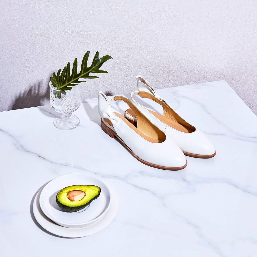 Off White-CHERRY Slingback Shoes - 女款休闲鞋 - 真皮 白色