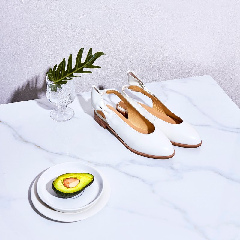 Off White-CHERRY Slingback Shoes - 女款休闲鞋 - 真皮 白色