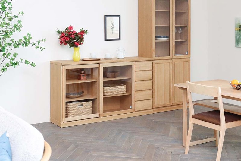 旭川家具 大雪木工 Figaro 滑门边柜 - 衣柜/鞋柜 - 木头 咖啡色