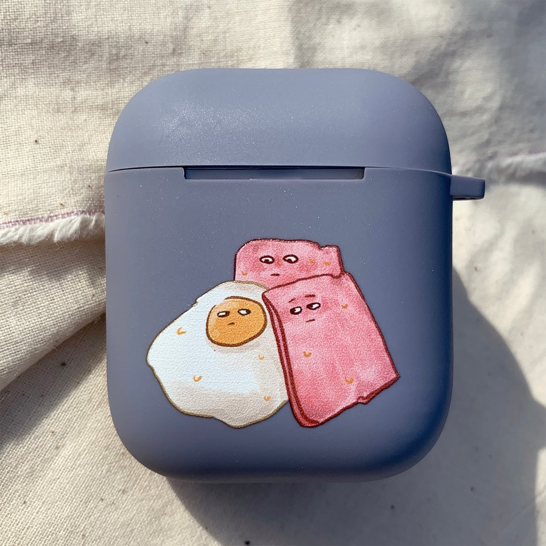 被迫依偎的火腿蛋 灰蓝色磨砂软壳 AirPods 耳机保护套 耳机壳 - 耳机 - 橡胶 蓝色