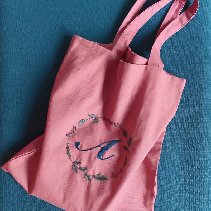 自选字母定制体验 刺绣束口托特包 粉/黄 1人成团 文化币 - 编织/羊毛毡/布艺 - 棉．麻 