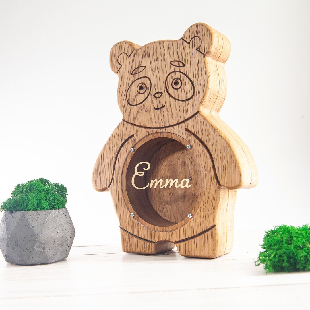 Wooden Panda piggy bank Customized gift boys coin bank, wooden animal money box - 储蓄罐 - 木头 