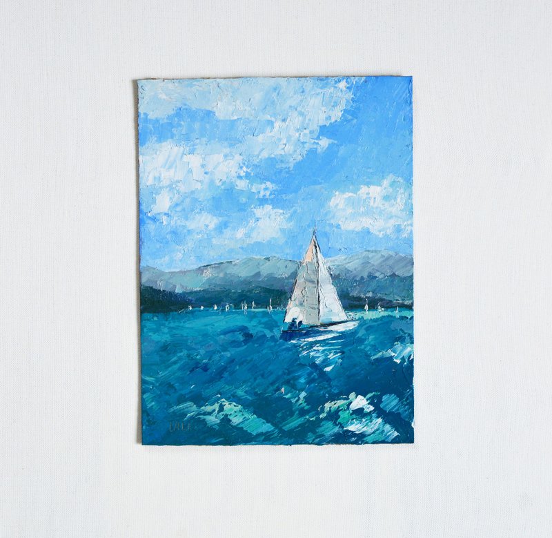 帆船画 海边画 原创艺术 油画 海景艺术 海 - 海报/装饰画/版画 - 其他材质 蓝色