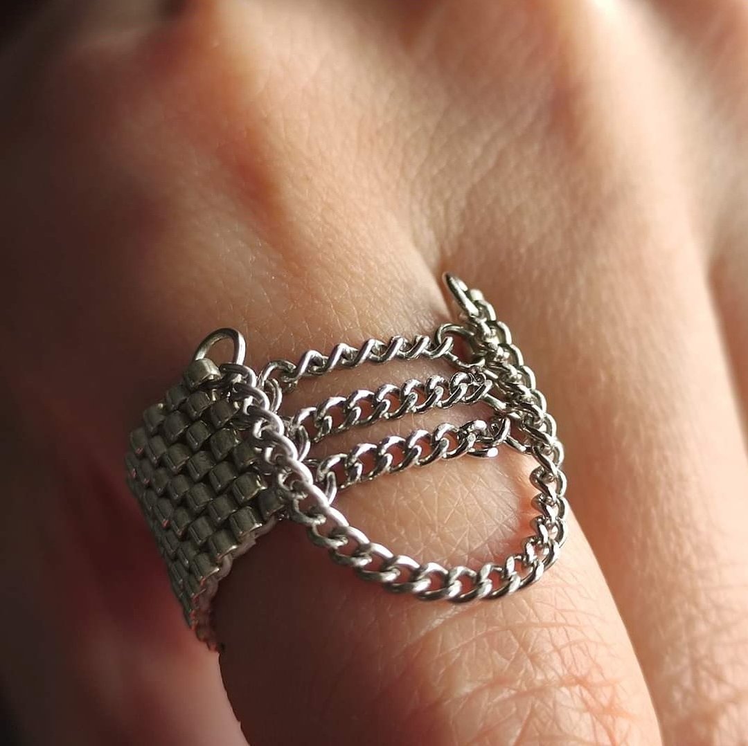 PDF tutorial bead Chain ring | Jewelry DIY | Weave bead pattern with chain - 其他数码设计 - 其他材质 