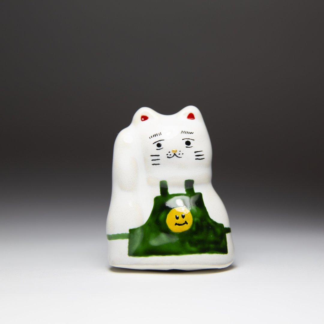 街头开运招财猫-笑脸老板(绿) - 摆饰 - 陶 白色