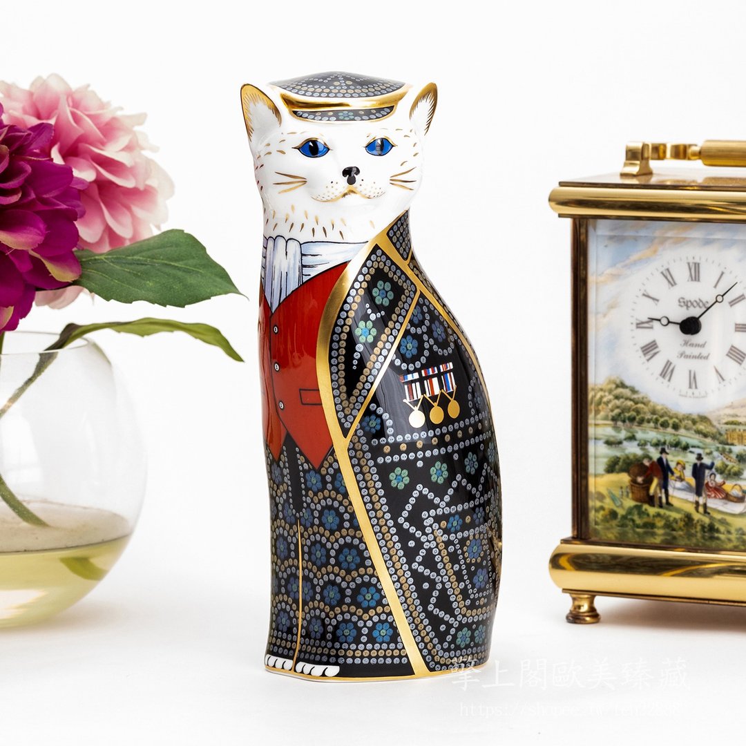 英国制Royal Crown Derby 1989年珍珠纽王猫 高贵绅士骨瓷装饰 - 摆饰 - 瓷 
