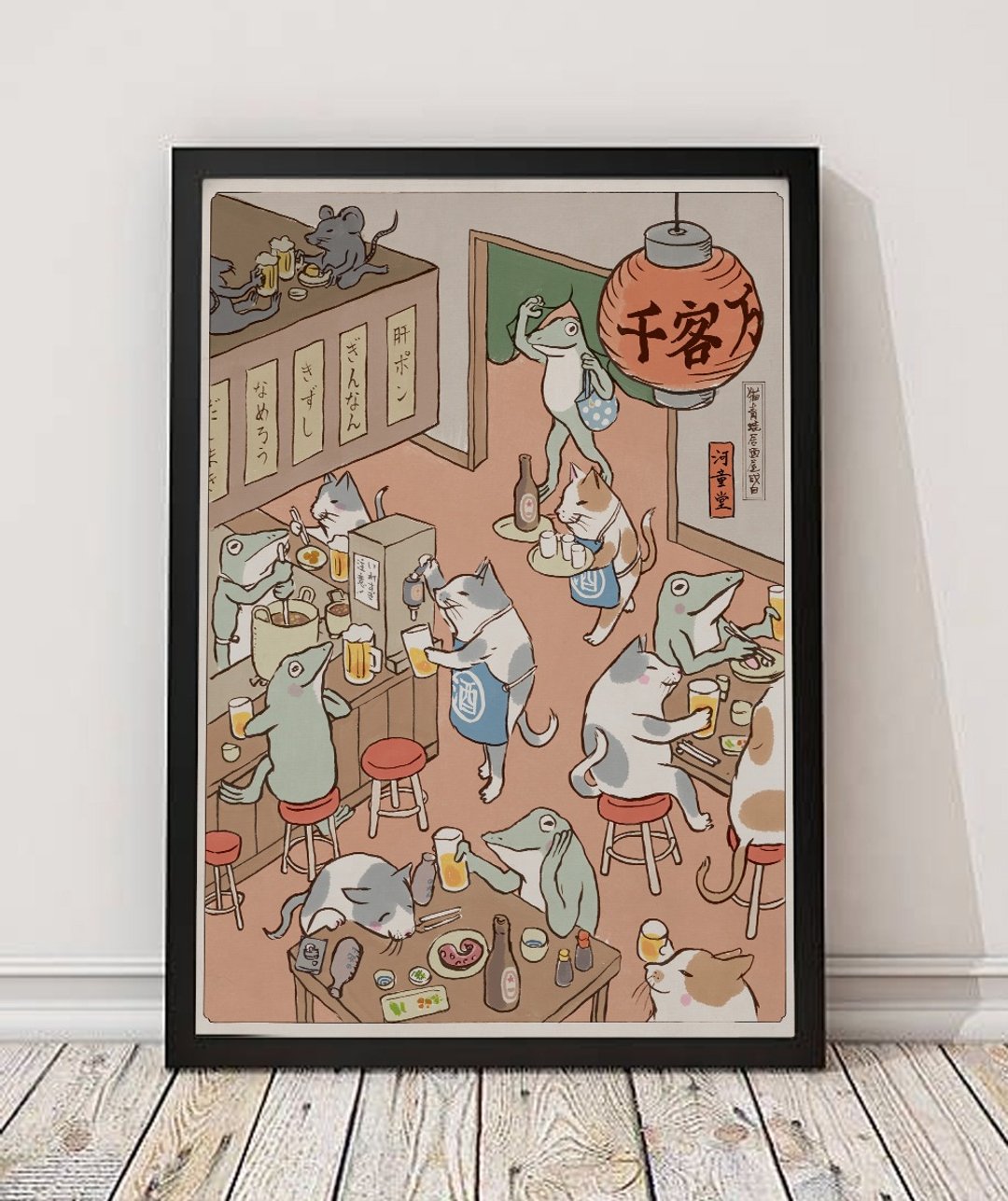 海报炸猫和青蛙 - 海报/装饰画/版画 - 纸 灰色